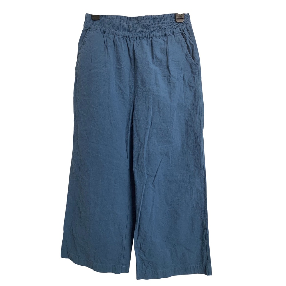 Ecupper  Blue Linen Cotton Blend Wide Leg Coastal Crop Pants Size M